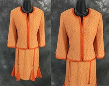 BEAUTIFUL St John couture knit orange multi jacket skirt suit size 10