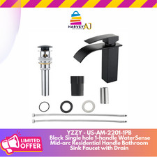 YZZY US-AM-2201-1PB Black Single Hole 1-Handle Sink Faucet with Drain