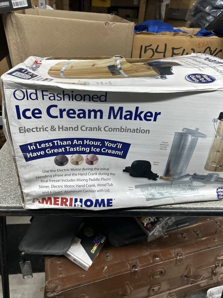 AMERIHOME 6 QT MÁQUINA DE HELADOS ELÉCTRICA/MANO (caja muestra desgaste) Foto 3 de 4