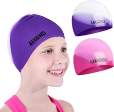 2 Pack Kids Swim Cap, Waterproof Silicone for Age 3-15