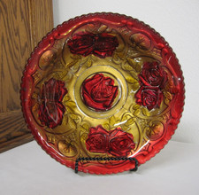 Antique Goofus Glass Bowl with Red Roses and Gold Leaf Pattern — listing 2