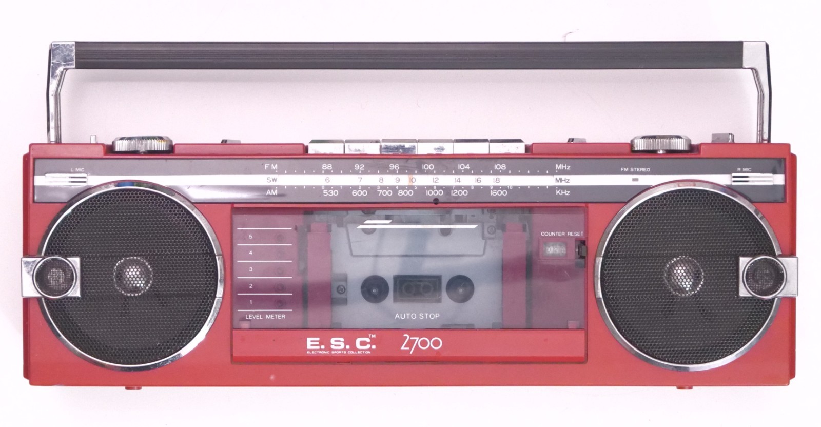 Red ESC TBS 2700 AM Shortwave FM Stereo Cassette Boombox Por