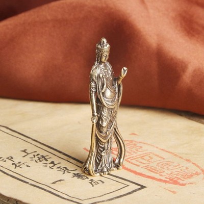 Collectable Antique Copper Buddha Guanyin Bodhisattva Exquisite Small Stat-lk