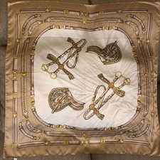 Equestrian Gold Ivory Buckles/Saddle/Bridle Square Scarf Made in Italy Scarf
