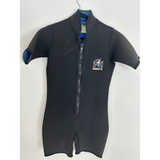 Harvey's Vintage Shorty Wetsuit Black Blue Neoprene Front Zip Made in USA Large