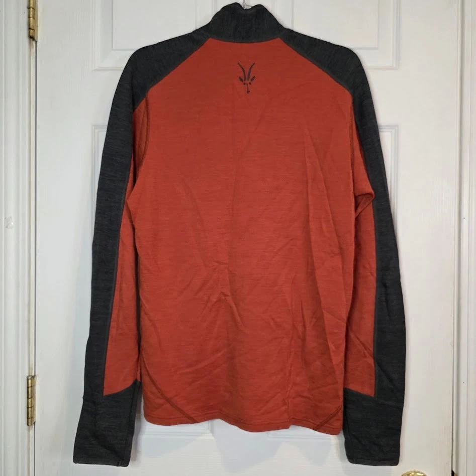 Ibex Men's Size M Full Zip Merino Wool Sweater Jacket Orange Gray Outdoor Hiking - Image 3 of 4