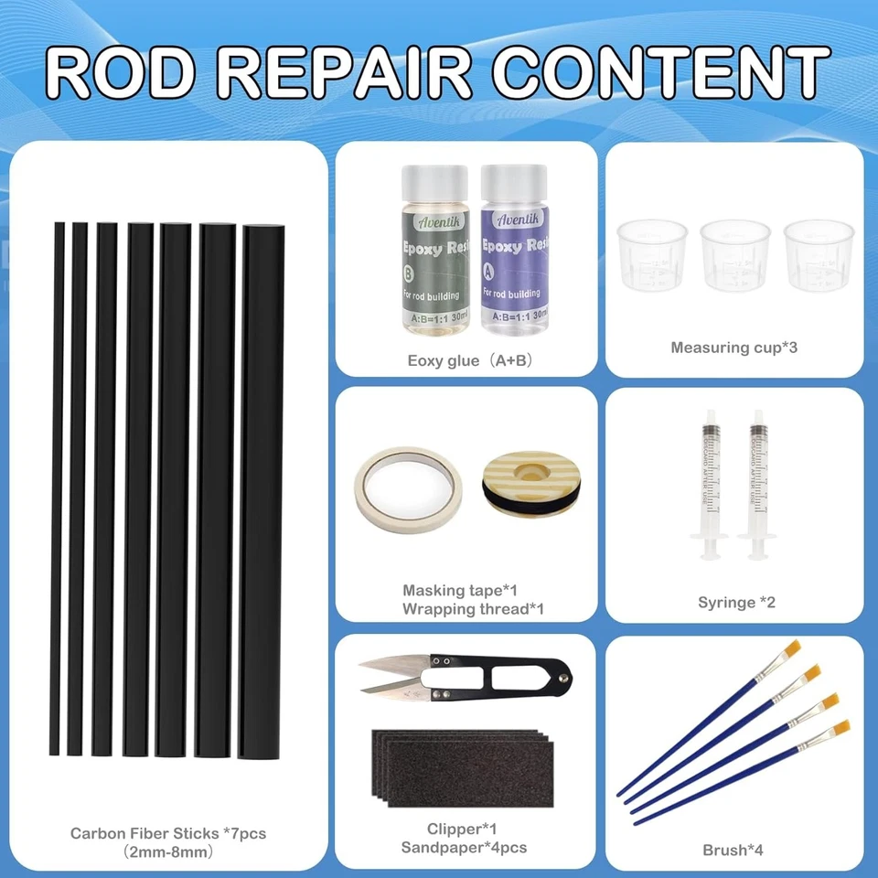 Fishing Rod Repair Kit Complete with Glue and Tip Replacement, Carbon Fiber Stic - Image 4 of 4