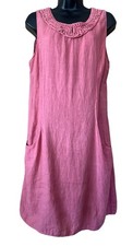 LUNGO L'ARNO Rosette Neck 100% Linen Pink Shift Sleeveless Dress Size XL ITALY