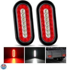 2PCS 6Inch Oval LED Trailer Tail Lights Red White 23LEDs w/Flush Surface Moun...
