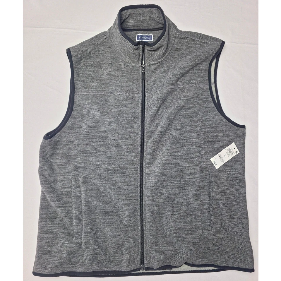 Chaleco Club Room Para Hombres XL Gris Cremallera Completa Vellón Sólido Cuello Simulado Prendas exteriores sin mangas Foto 3 de 4