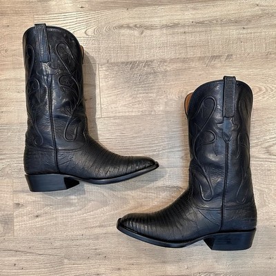 LUCCHESE Lizard Boots 8 EEE Men's Cowboy Black Teju Western Ranchwear Square Toe