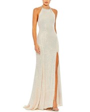 Mac Duggal Sequined High-Neck Rhinestone Trim Column Gown Women's  14