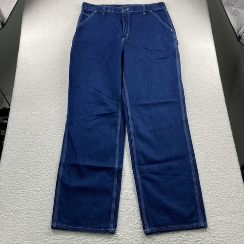 Carhartt Carpenter Jeans Men 38x34 Blue Dungaree Fit Denim Original Work B13 DST - Picture 3 of 8