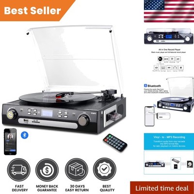 Compact Bluetooth Turntable with Cassette Play, Remote Control, and Stereo Sound