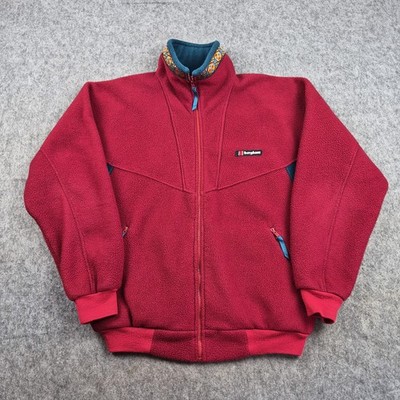 Vintage Berghaus Jacke Herren Large Rot Polartec Fleece Bomber Made Britain 90s