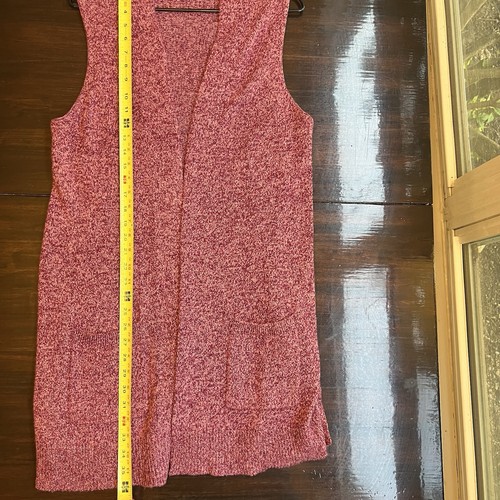 Karen Scott Duster Length Sweater Vest Open Front 2 Pockets Burgandy Large - Picture 8 of 11