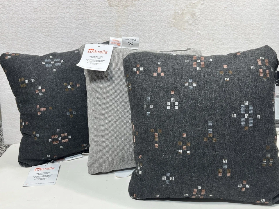 Sunbrella OVE 性能织物枕头 16x16 3 件套户外室内全新带标签 — 第 2/4 张图片