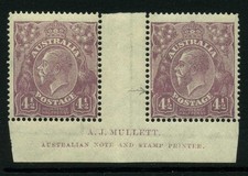 Australia 1924 4&frac12;d Interpanneau pair SG81 Mint u/m