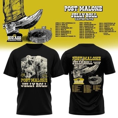 Post Malone x Jelly Roll    The BIG ASS Stadium Tour Part 2  2026 T-Shirt S-3XL