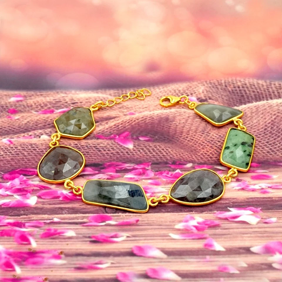 Pulsera de zafiro de plata de ley 925 joyería pulsera de piedras preciosas para mujer Foto 4 de 4