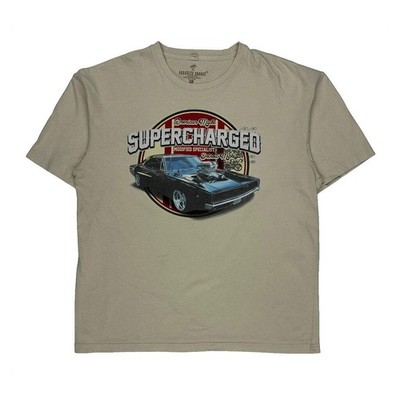 Supercharged Car Print Paradise Shores Grafik T-Shirt - XL Beige Baumwolle