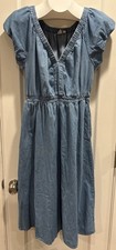Women's GAP Chambray Denim Cap Sleeve Pockets Maxi M Elastic Waist V-Neck
