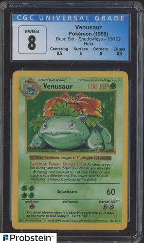 1999 Pokemon Base Set Shadowless #15/102 Venusaur Holo CGC 8