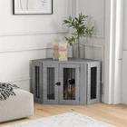 Indoor Wooden Dog Cage Side Table with Soft Cushion & Steel Frame