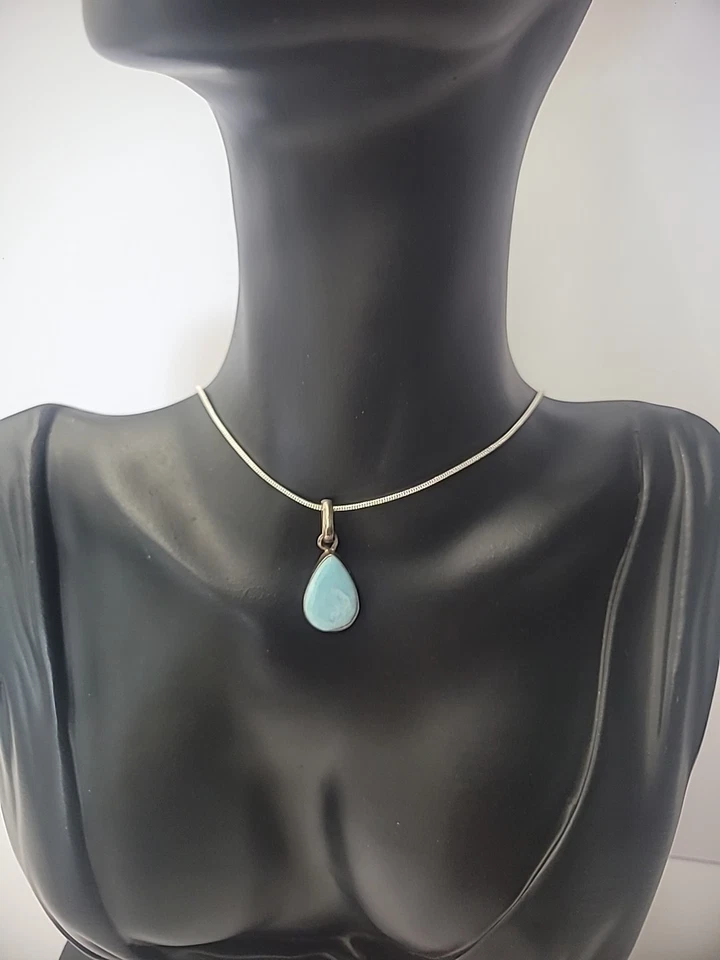 Collar colgante vintage de plata de ley 925 piedra larimar joyería fina Foto 4 de 4