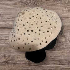 Beige Handcrafted Rhinestone French Beret New Brilliant Stones Handmade