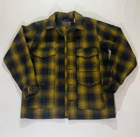 Filson Mackinaw Wool Cruiser Jacket Men's Large Long Gold Ochre Plaid USA