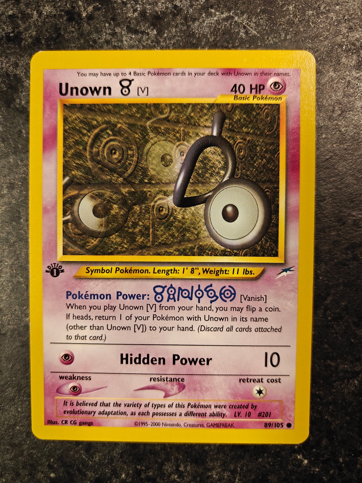 Unown V 89/105 1st Edition Uncommon Neo Destiny Pokemon Card - LP