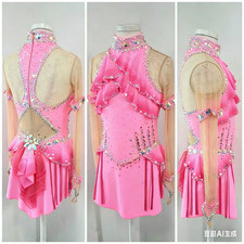 Ice skating dress Competition Figure Skating Twirling Costume pink dyeing