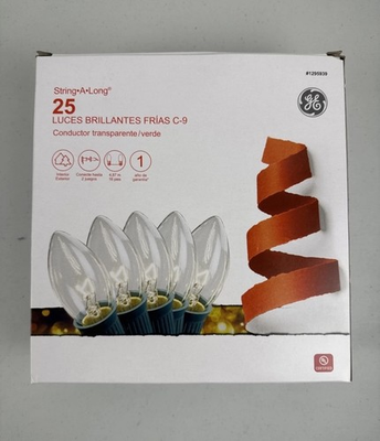 #ad #ad GE Set 25 C9 Cool Bright Classic Lights Clear 16 ft Green Wire $14.95