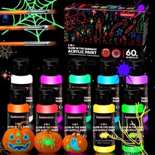 Fluorescent Glow in the Dark Paint,60ml /2oz,Neon Colors Glow Acrylic Paints;...