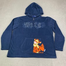 Vtg Y2K Disney Winnie The Pooh Tigger Sweatshirt Womens XL Fleece Hoodie Blue