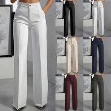 Women High Waisted Straight Leg Suit Trousers Draped Formal Pants