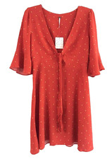 Free People Low Neck All Yours Polka Dot Dress Womens Size 4 Red Fit Flare