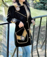 Women American Style Fringe  Beaded Jacket - Genuine Suede leather Coat