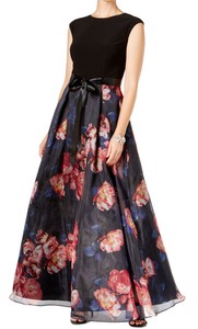 SLNY-Womens-Gownj-Black-Size-14-Gown-Floral-Cap-Sleeve-Jewel-Neck-149-179