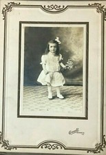 VICTORIAN ERA Antique CABINET PHOTO of a SMALL GIRL Holding Flowers - 1894