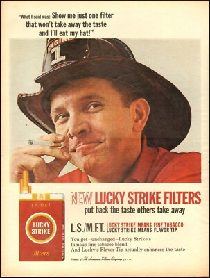 1962 vintage tobacco AD LUCKY STRIKE Filter Cigarettes Red Pack Fireman  061920