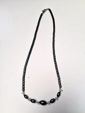 Lovely Gray Hematite and Natural Pink Stone Beaded Necklace 16"