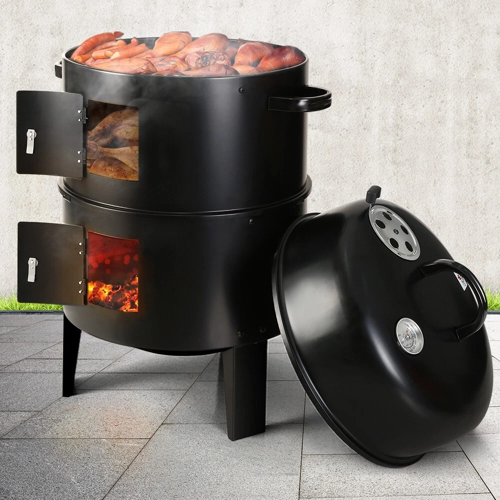 Grillz 3 in 1 Charcoal BBQ Grill Smoker Portable Outdoor Roaster Steel Camping