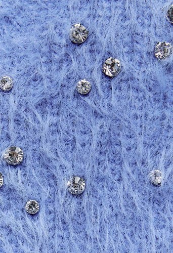 NWT ZARA Short-sleeved Faux Fur Jewel Sweater Blue 7901/339 Size S - Picture 4 of 6