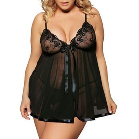 Women Sexy Lingerie Lace Babydoll Sheer Chemise Sleepwear Dress Pantie Plus Size