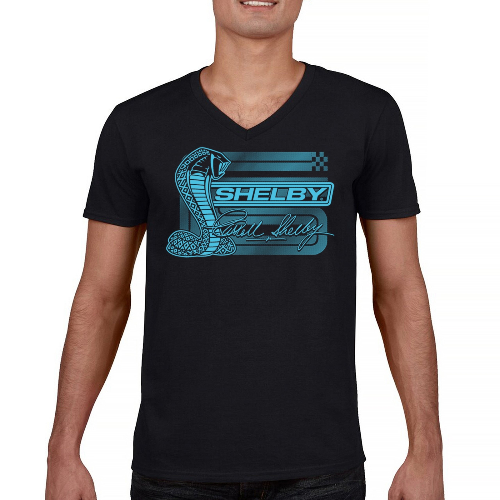 ALTRA T shirt collo a V logo Aqua Shelby Cobra Mustang GT500 GT350 alimentata da Ford