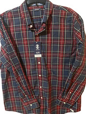 IZOD Men's Size XL All Over Stretch Dress Shirt Blue/Burgundy plaid NWT 60