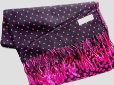 NEW Pashmina Winter Scarf Scarves Silk Black Sm Magenta Pink Polkadot Shawl Wrap