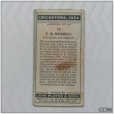 players cigarette cards cricketers 1934 Player Cigarette Card Cricketers 1934 #19 T.B. Mitchell Derbyshire (CC96)